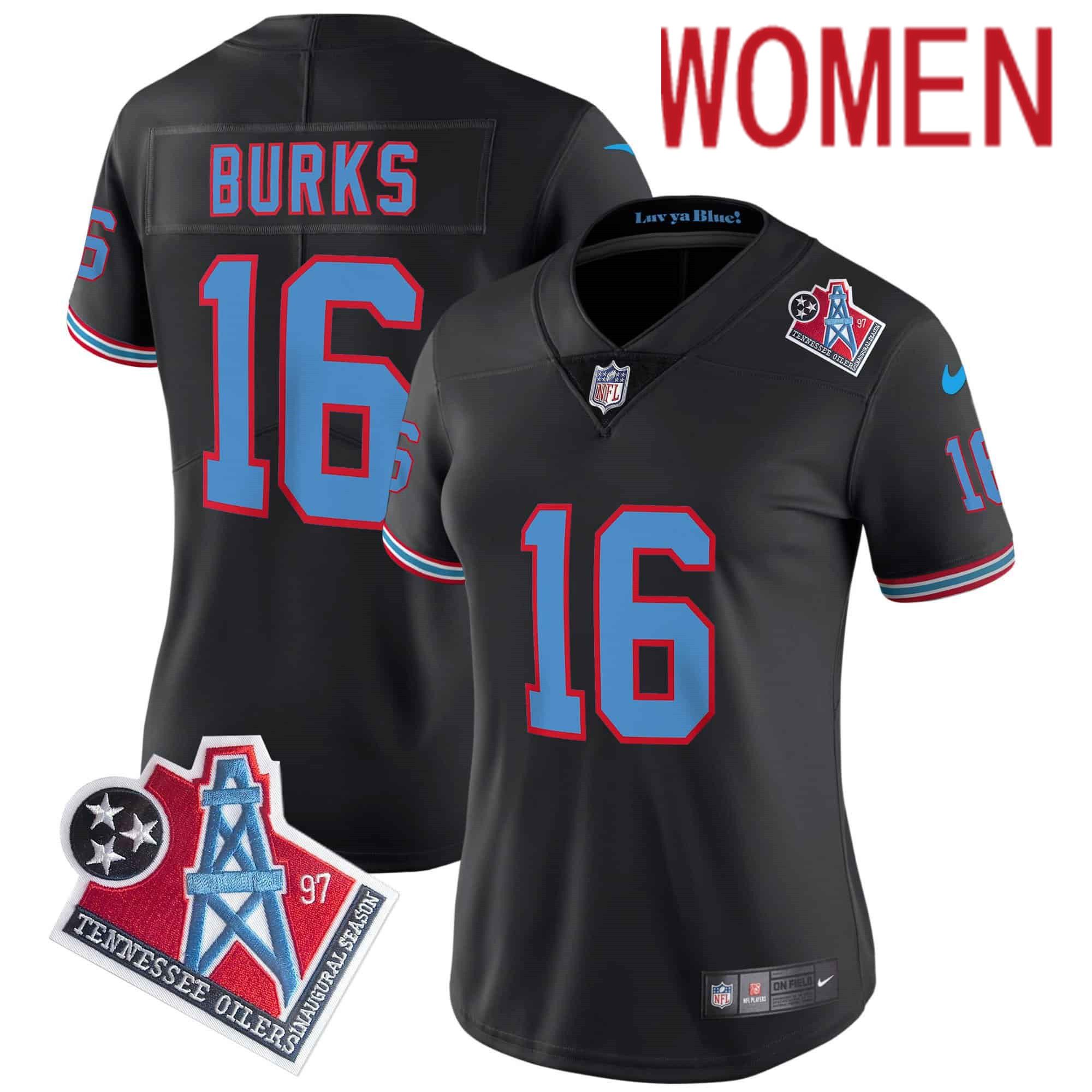 Women Tennessee Titans #16 Burks Black 1997 Throwback 2024 Nike Limited Vapor NFL Jersey